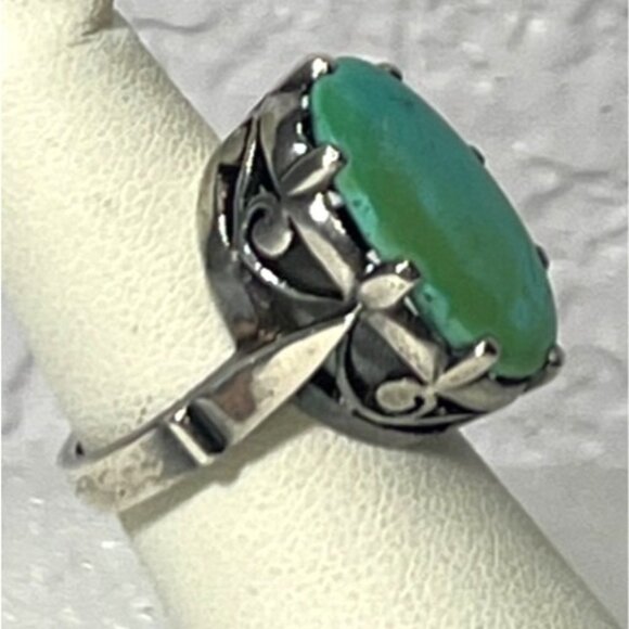 Signed EK Sterling Silver Turquoise Ring Attributed Emerson Kinzel Navajo sz 8.5 - Picture 3 of 11